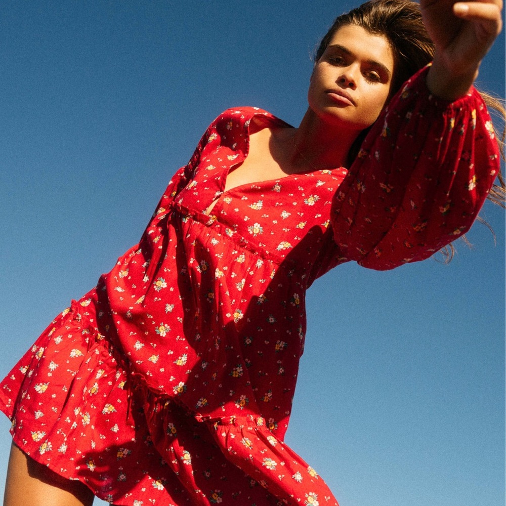 🌵Billabong x Wrangler Falling For You Dress Classic Red Floral size Medium